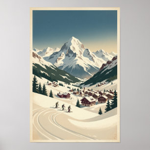 Affiche du village alpin d'hiver