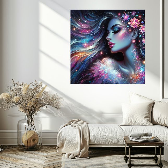 Affiche du visage de femme de paix intérieure avec (Inner Peace Woman Face Poster with Vibrant Colors Mockup 1)
