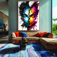 Dualité Déchaînée – Art Abstrait Intense du Visage