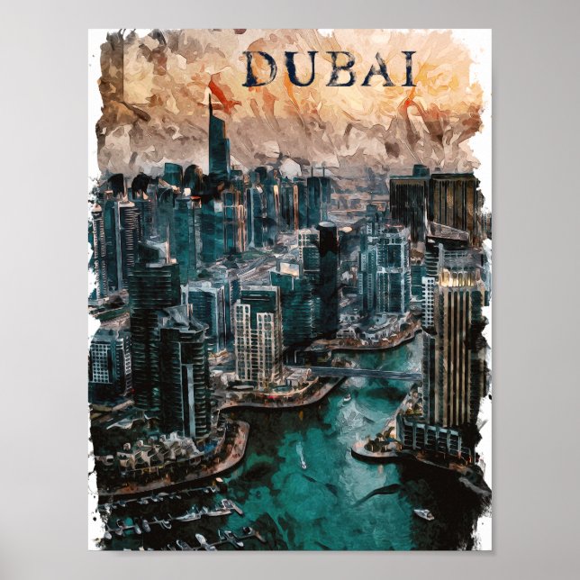 Affiche Dubaï Aquarelle Skyline (Devant)