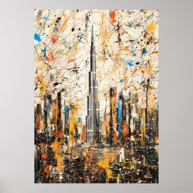 Affiche Dubai Burj Khalifa Abstract Drip Painting (Devant)
