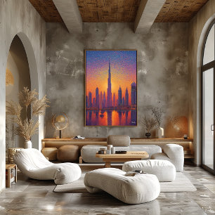 Affiche Dubaï Burj Khalifa Pointillisme Skyline Coucher de