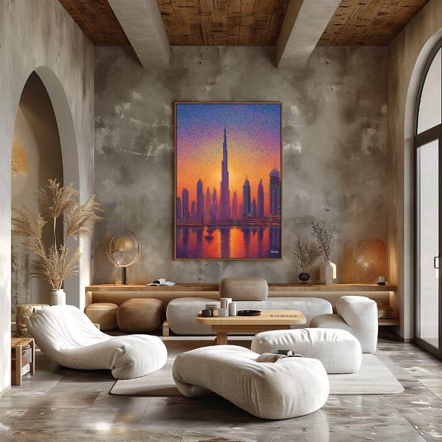 Affiche Dubaï Burj Khalifa Pointillisme Skyline Coucher de (Créateur téléchargé)