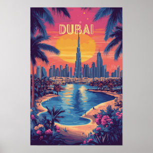 Affiche Dubaï EAU Art Vintage Illustration Voyage