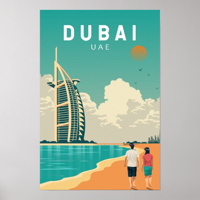 Affiche Dubaï Émirats arabes unis Art de voyage rétro (Devant)