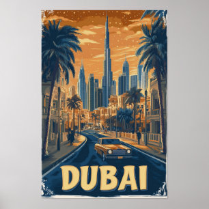 Affiche Dubaï Émirats arabes unis Illustration vintage Voy