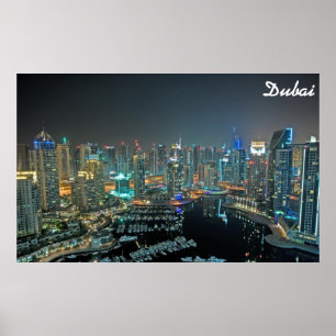 Affiche Dubaï, Skyline des Emirats Arabes Unis la nuit