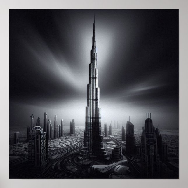 Affiche Dubaï Skyline Majesty - Burj Khalifa en monochrome (Devant)