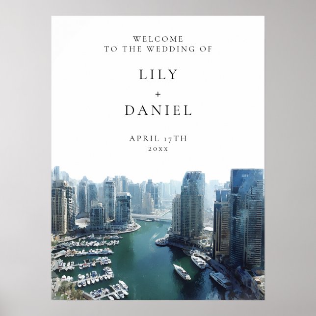 Affiche Dubai Skyline Wedding Welcome Sign (Devant)