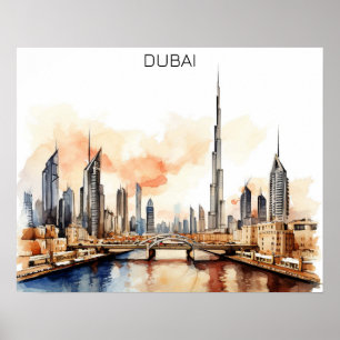 Affiche Dubaï UAE aquarelle colorée