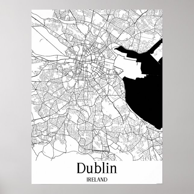 Affiche Dublin Ireland Black and White Europe City Map (Devant)