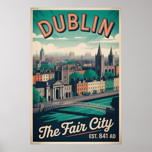 Affiche Dublin Irlande Cité de Style Rétro Voyage (Devant)