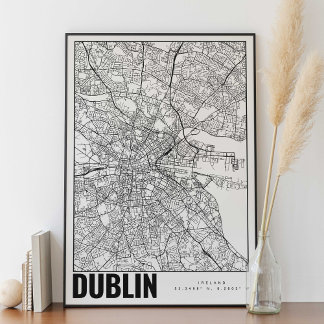 Affiche Dublin Irlande minimaliste carte Art