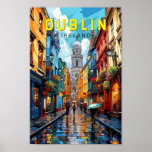 Affiche Dublin Irlande Travel Art Vintage<br><div class="desc">Design de voyage vectoriel rétro de Dublin. Ses bâtiments historiques comprennent le château de Dublin datant du XIIIe siècle et l'imposante cathédrale Saint-Patrick,  fondée en 1191.</div>