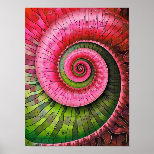 Affiche Dubman Designs : Fibonacci rose et vert lumineux  (Devant)