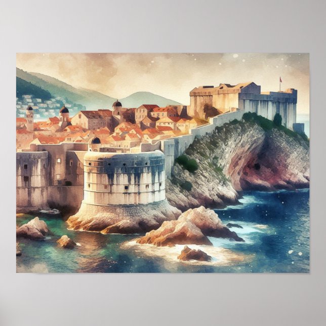 Affiche Dubrovnik Croatie aquarelle (Devant)