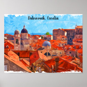 Affiche Dubrovnik Croatie Aquarelle Peinture Voyage