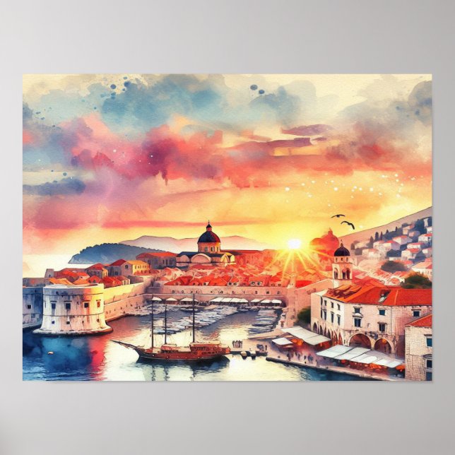 Affiche Dubrovnik Croatie Couleur de soleil (Devant)