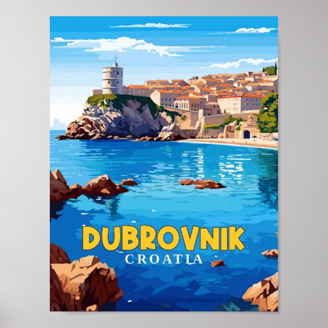 Affiche Dubrovnik Croatie illustration de voyage vintage (Devant)