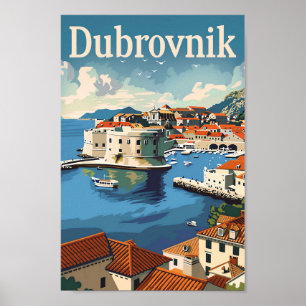 Affiche Dubrovnik Croatie Illustration Vintage voyage