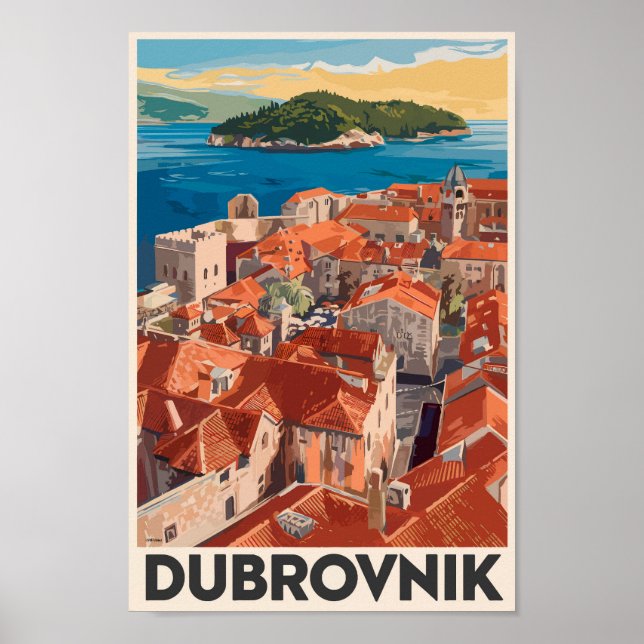 Affiche Dubrovnik Croatie Illustration Voyage Art Vintage (Devant)