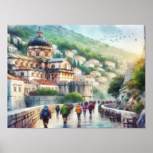 Affiche Dubrovnik Croatie Marcher sur l'aquarelle murale