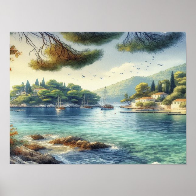 Affiche Dubrovnik Croatie Mljet île aquarelle (Devant)