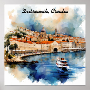 Affiche Dubrovnik Croatie Peinture à l'aquarelle élégante