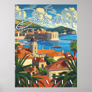 Affiche Dubrovnik Croatie Vintage voyage