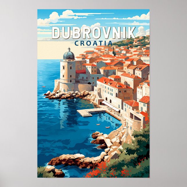 Affiche Dubrovnik Croatie Voyage Art Rétro (Devant)