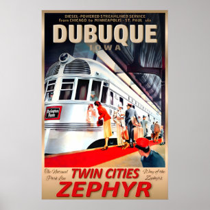 Affiche Dubuque Iowa Twin Cities Zephyr Ligne de Burlingto