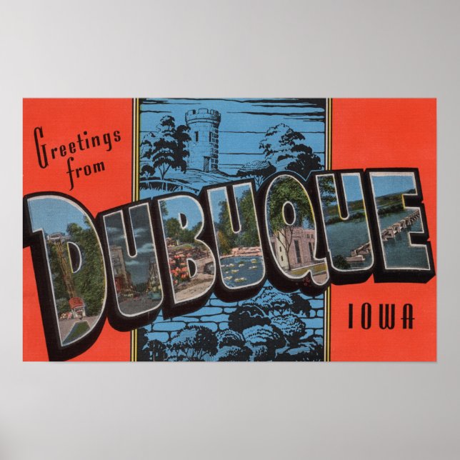Affiche Dubuque, IowaScènes de grandes lettresDubuque, IA (Devant)