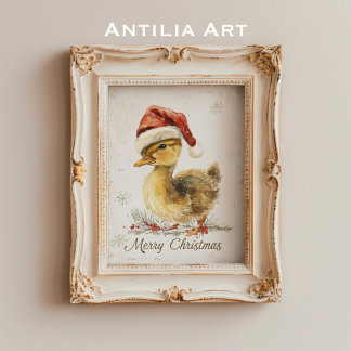 Affiche Duckkling Christmas Greeting Card Duck in Santa Ha