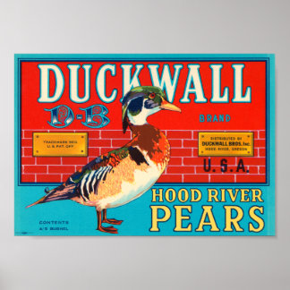 Affiche Ducwall Hood River Pears Vintage Étiquette Crate