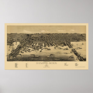 Affiche Duluth, MN Carte panoramique - 1887