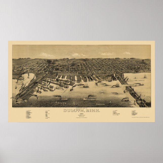 Affiche Duluth, MN Carte panoramique - 1887 (Devant)