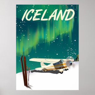 affiche d'un avion de ski vintage en Islande