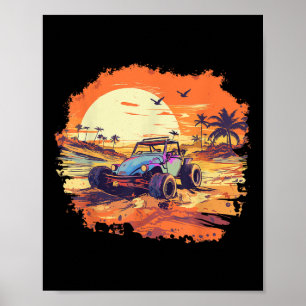 Affiche Dune Buggy Clic Beach Voiture Rétro Vintage Sunset