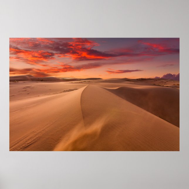Affiche Dunes de sable dans le désert au coucher du soleil (Devant)