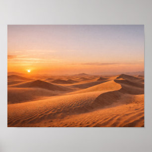 Affiche Dunes de sable du désert doré Coucher de soleil Ho