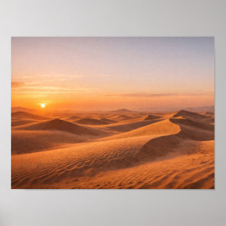 Affiche Dunes de sable du désert doré Coucher de soleil Ho