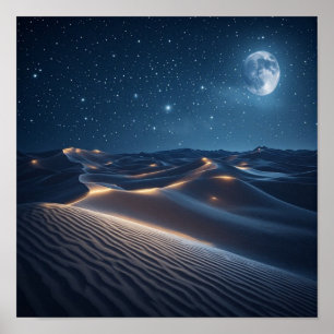 Affiche Dunes éclairées par la lune sous des cieux étoilés