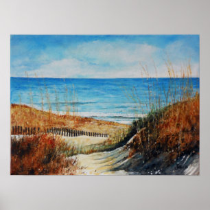 Affiche Dunes et océan de sable de plage peignant