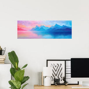 Affiche « Dunlach » Grand paysage rose et bleu bord de mer