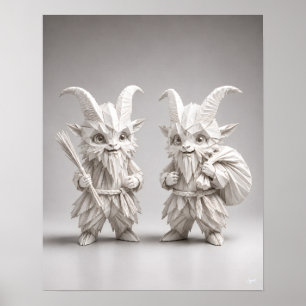 Affiche Duo de Krampus Chibi en Origami Blanc