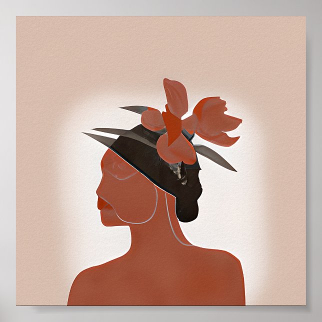 Affiche Duo tonalité femme et casquette floral art minimal (Devant)