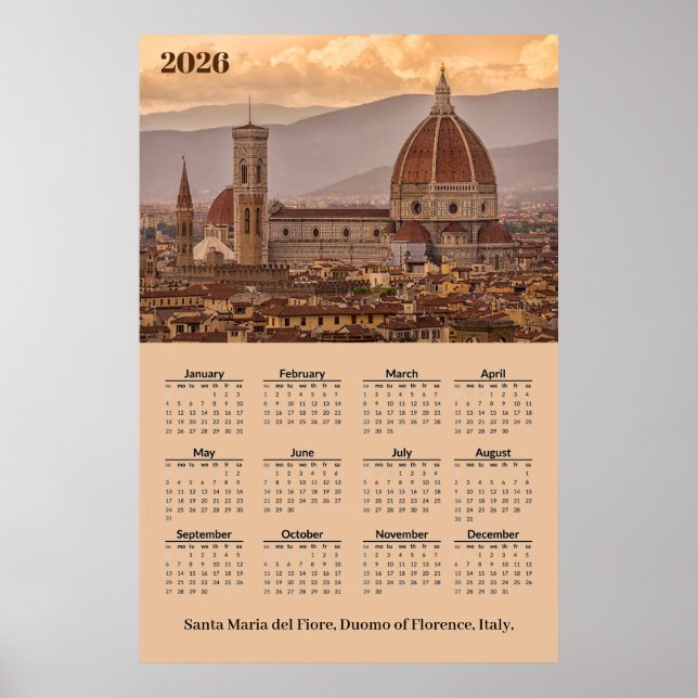 Affiche Duomo de Firenze, Florence Italy 2026 Calendar (Devant)