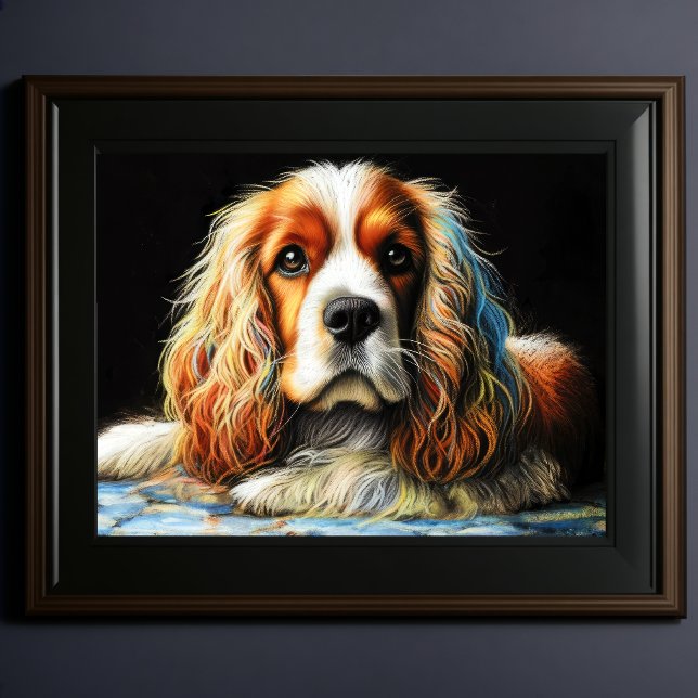 Affiche Dur Pastel Dessin Cocker Chien Espagnol (Créateur téléchargé)