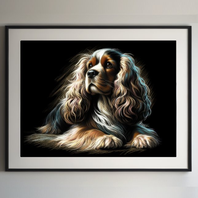 Affiche Dur Pastel Dessin Cocker Spaniel (Créateur téléchargé)