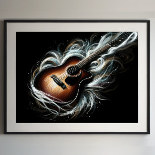 Affiche Dur Pastel Dessin Stag Guitare acoustique